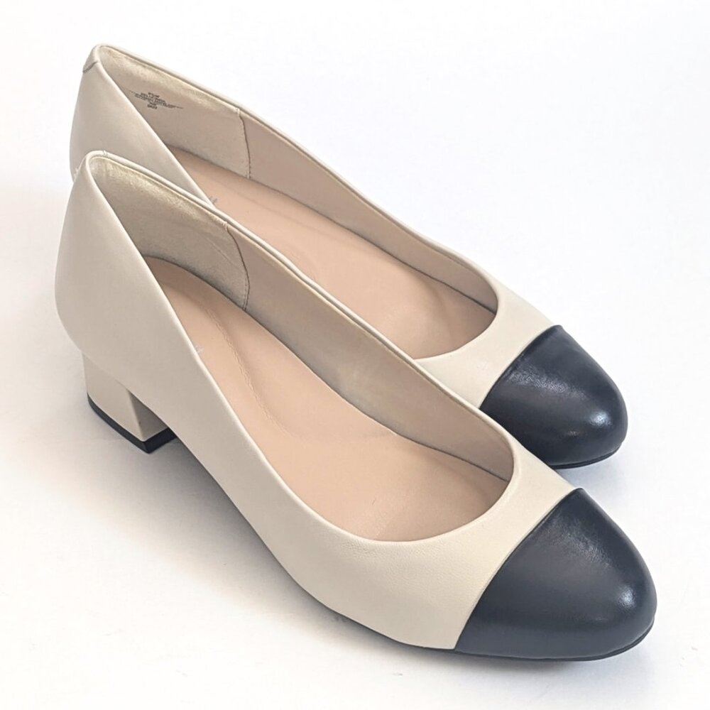 Easy Spirit Womens Lucinda Two Tone Heeled Ballet Pump Shoes Ivory Sz 8.5W Wide